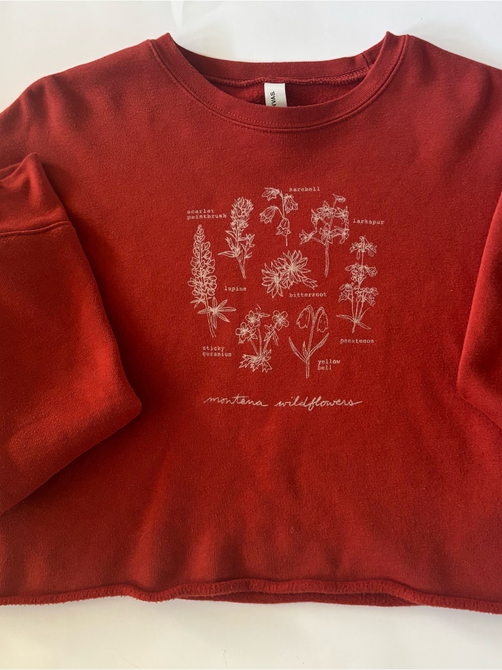 Bella+Canvas Montana Wildflowers Crop Fleece Crewneck Sweatshirt Red Medium